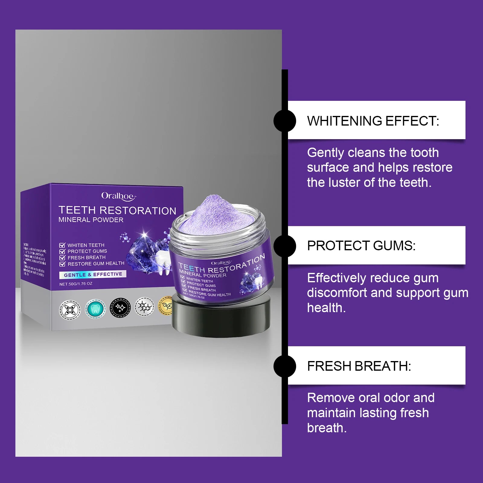 Purple Teeth Whitening Powder Toothpaste Brighten Yellow Teeth Remove Tooth Stain Fresh Breath Dental Cleaning Oral Care Product